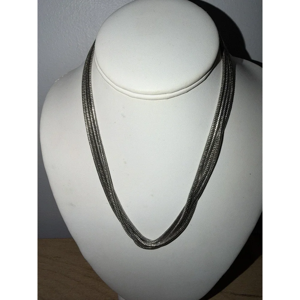 Vintage Multi-Strand Silver-Tone Necklace Snake Chains Magnetic Clasp